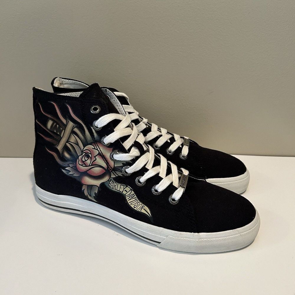 Harley-Davidson Women's D83607 Rose & Dagger Canvas High Top Shoes Black Sz 10‎